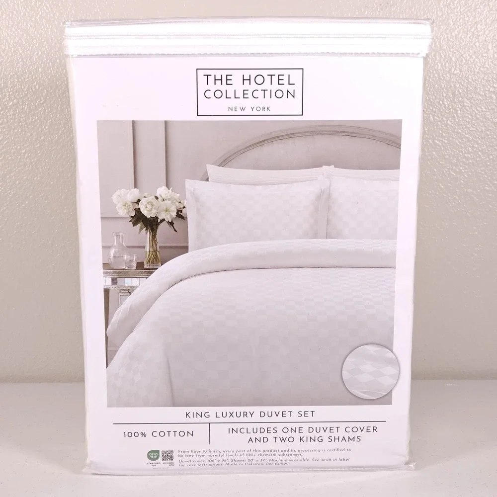 The Hotel Collection King Duvet Cover Set White Block Check New York Luxury
